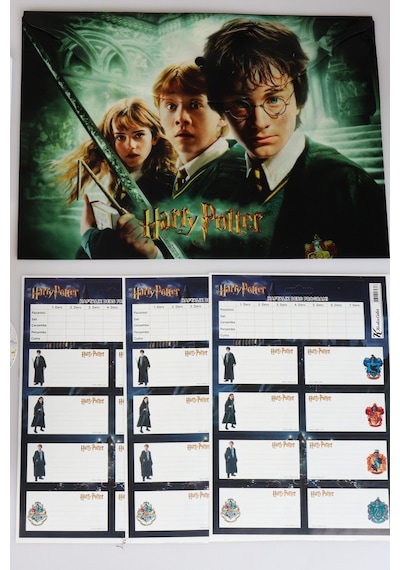 Lisanslı Harry Potter Kalem Çantası,bloknot, Çıtçıt Dosya Ve 24'lü Okul Etiketi Kırtasiye Seti "dekomus Cep Defteri Hediyeli" Ahşap