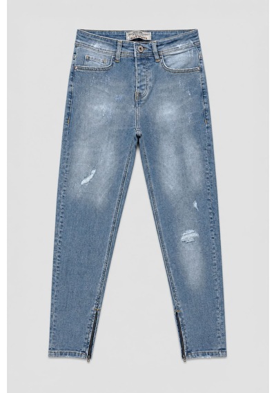 Erkek Skinny Fermuarlı Paça Detaylı Jean Açık Mavi 001