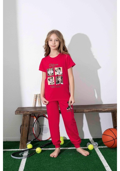 Kız Çocuk Mini Desenli Kırmızı Pijama Takımı-1309 Kırmızı