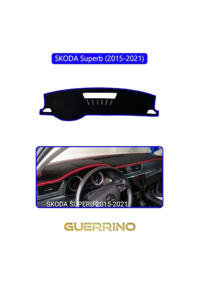 Skoda Superb 2015-2021 Torpido Koruma Halısı Mavi Kenar