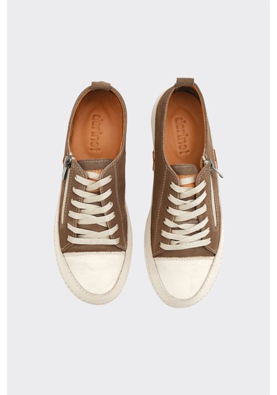 Derinet Günlük Hakiki Deri Kadın Sneaker Vizon Süet Vizon Süet
