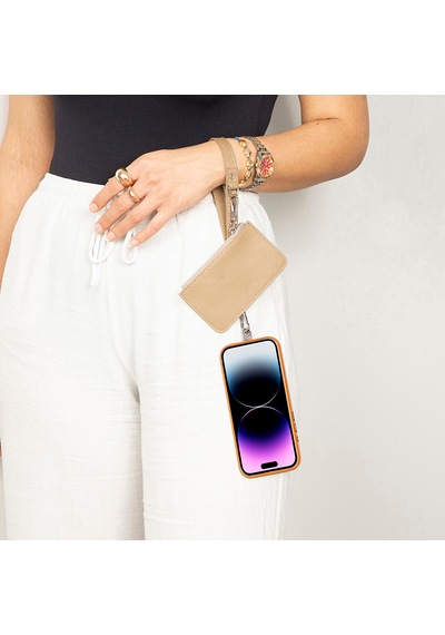 Pu Deri Telefon Askısı Ve Cüzdan Seti Çapraz Askılı Telefon Boyunluğu Kartlıklı Taşıma Aparatı Bej