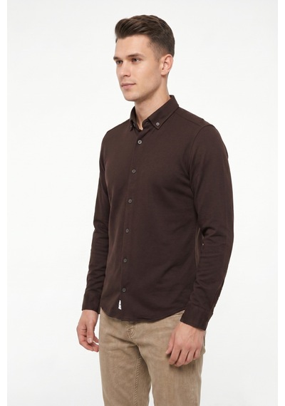 Advante Erkek Spor Slim Fit Uzun Kol Petek Dokulu Gömlek Bgl-st05483 Kahverengi