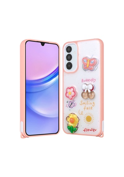 Zore Samsung Galaxy Uyumlu A05s Kılıf Parlayan Simli Kabartma Figürlü Omsy Cevze Kapak - Pembe