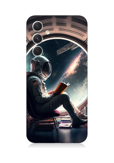 Samsung Galaxy A05s Uyumlu Kitap Ve Astronot Desenli Silikon Kılıf