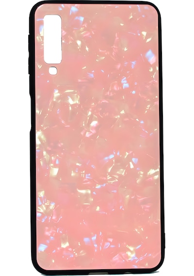 Galaxy Uyumlu A7 2018 Kılıf Mermer Desenli Marbel Temperli Cam Silikon Kılıf Pembe