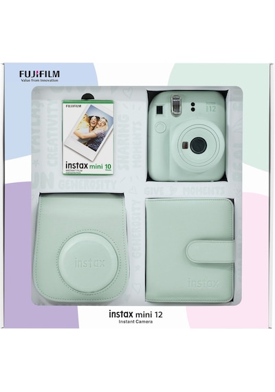 Fujifilm Instax Mini 12 Fotoğraf Makinesi + 10'lu Film Kare Albüm + Deri Kılıf Bundle Box Yeşil