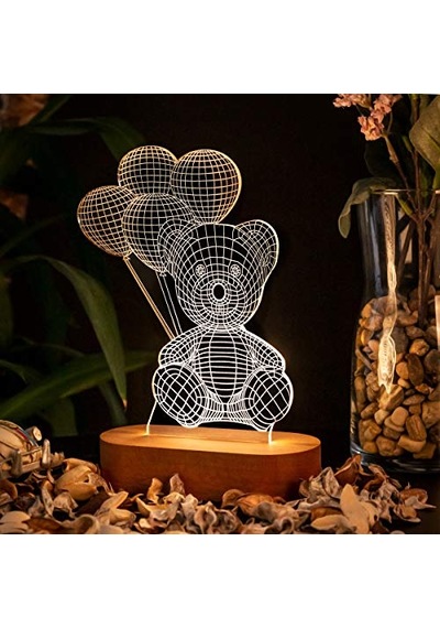 Balon Tutan Sevimli Ayıcık 3 Boyutlu Led Lamba Usb Bağlantılı Sarı Işık Genel