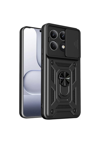 Caseonn Xiaomi Poco X6 Pro Kılıf Sürgülü Kamera Korumalı Yüzüklü Mıknatıslı Tank Kapak Siyah