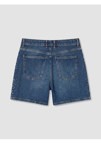 Lcw Jeans İndigo Yüksek Bel Taşlı Kadın Jean Şort