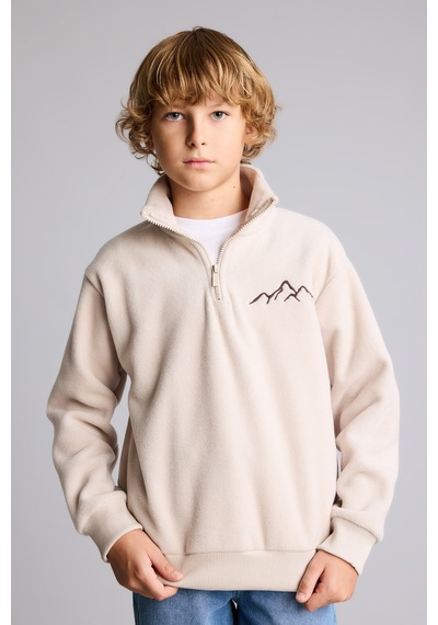 Defacto Oversıze İçi Yumuşak Tüylü Polar Sweatshirt Erkek Çocuk I4690a826wner118 Ekru-er118