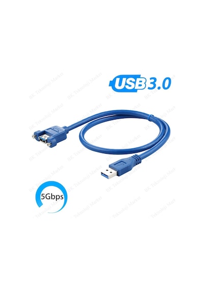 Panel Tipi Vidalı USB 3.0 Dişi / Erkek Uzatma Kablosu-1.5Metre