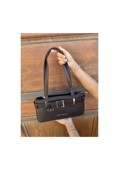 Just Polo Kadın Gold Aksesuarlı Kemer Detaylı Şık El Çantası Shopper Ebat : 14 X 30 Cm Kahverengi