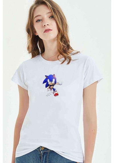 Süper Sonic Metal Rock Music Müzik Baskılı Beyaz Kadın Tshirt