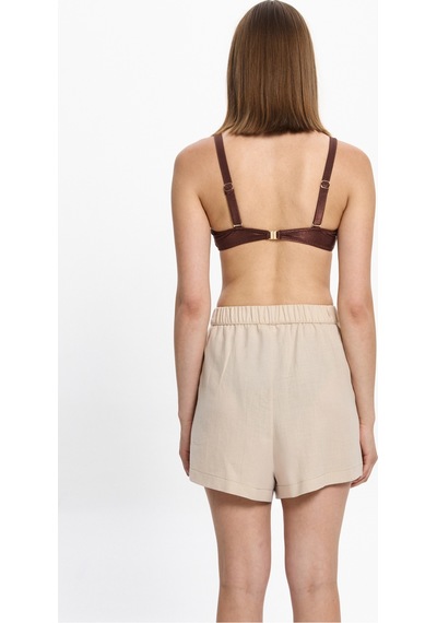 Toosalty Kadın %100 Cotton Kısa Cepli Plaj Şortu 25pl10st Bej
