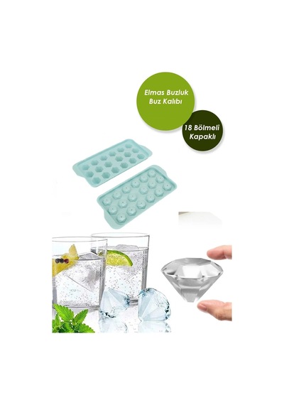 Buz Kalıbı Elmas Şekil Görünümlü Kapaklı 18 Bölmeli Plastik Mavi Diğer
