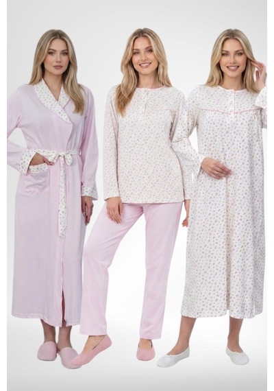 Mecit Pijama Mecit 6384 Pembe Büyük Beden Kadın Sabahlık Pijama Gecelik Seti