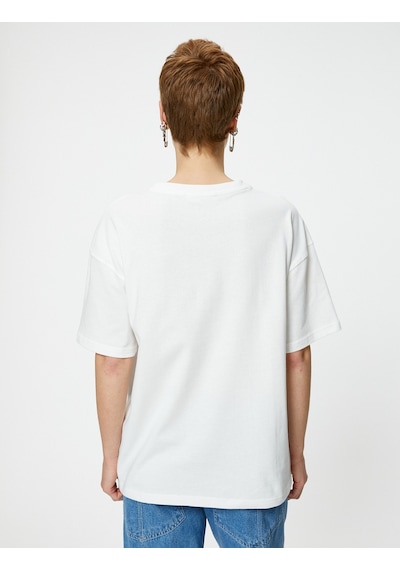 Koton Basic Oversize Tişört Kısa Kollu Bisiklet Yaka Pamuklu Ekru 4sal10232ık 4SAL10232IK010 Ekru