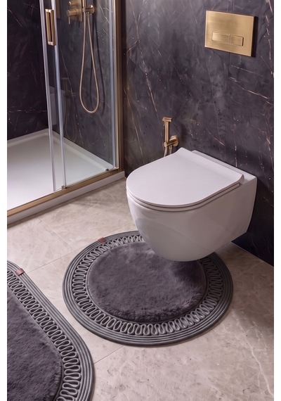 Banyo Paspası Takımı 60x100+60x60 Cm İç Trikot Antrasit Gri & Antrasit Gri