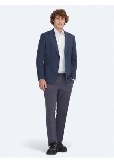 Kip Mavi Çizgili Modern Fit Örme Ceket Mavi