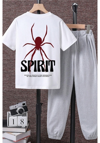 Uyguntarz Çocuk Spirit Baskılı Alt - Üst Eşofman Takımı Beyaz