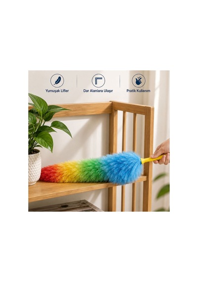 Toz Alma Fırçası - Renkli - Peluş Püsküllü - Pratik Çok Renkli