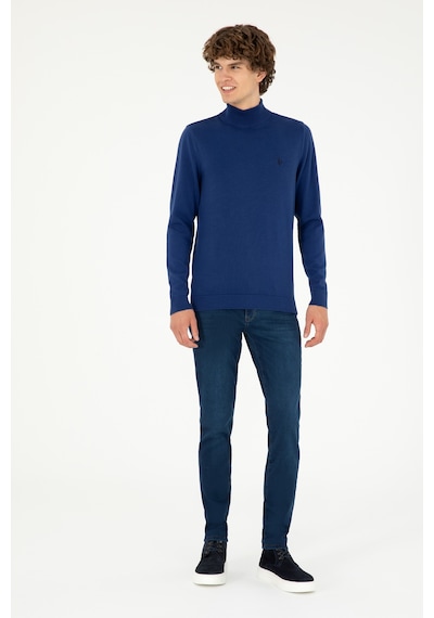 U.S. Polo Assn. Erkek Slim Fit Yarım Boğazlı İndigo Basic Kazak 50293499-VR028