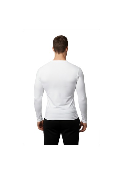 Deepsea Beyaz Dar Kalıp Likralı %90 Pamuk Erkek Sweatshirt Vücuda Oturan İnce Penye Sweat 2300423 Beyaz