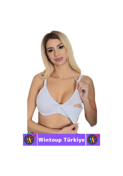 Wintoup Toparlayıcı Rahat Tam Kalıp Dikişsiz Balensiz Nefes Alabilir Yumuşak Pamuklu Penye Emzirme Sütyeni Beyaz