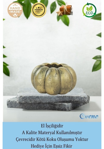 Eskitme Mumluk Şamdan Tealight Ve İnce Mum Uyumlu Kabak Model - Altın Eskitme