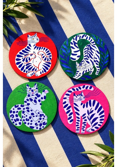Colorful Cats Renkli Kediler Temalı 4 Lü Bardak Altlığı Set 9 Cm, 3 Mm Ahşap Mdf, Dijital Baskı - 933751024 Diğer
