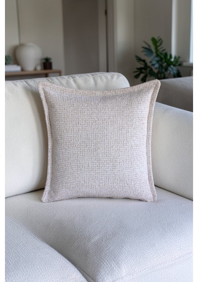 Kırlent Kılıfı - 3'lü Set Çift Taraflı Şönil Kumaş 45x45 Cm Ve 35x50 Cm Dekoratif Ev Aksesuarı Krem