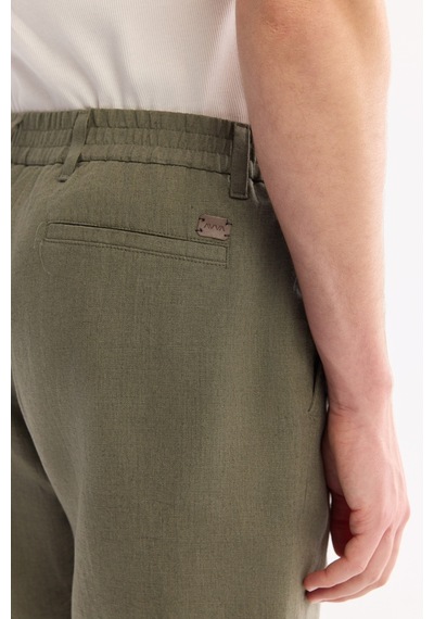 Avva Erkek Haki Beli Lastikli %100 Keten Relaxed Fit Şort B003732