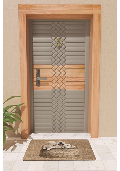 Rugmood Modern Dijtal Baskı Yavru Köpekler Kapı Önü Paspası Çok Renkli