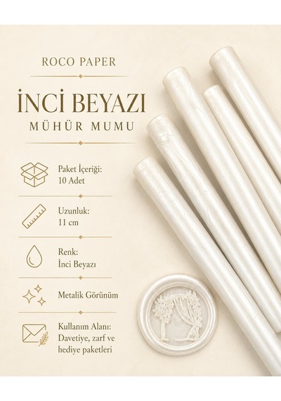 Silindir Mühür Mumu, İnci Beyazı, 10 Adet - 11 Cm, Zarf Ve Daveti Diğer