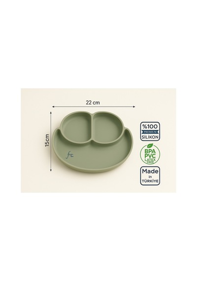 %100 Silikon 3 Bölmeli Mama Tabağı Bpa Free Vanilyalı Yeşil