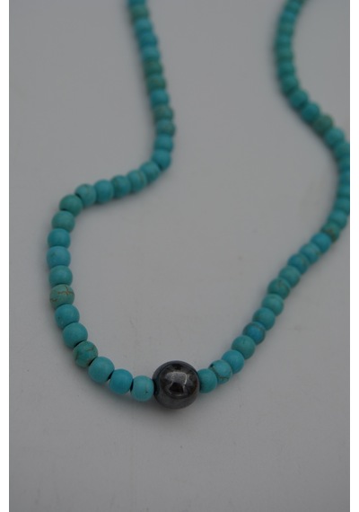 Stoneage Jewellery Hematit Ve Turkuaz Taşlı Metalsiz  Kolye Siyah