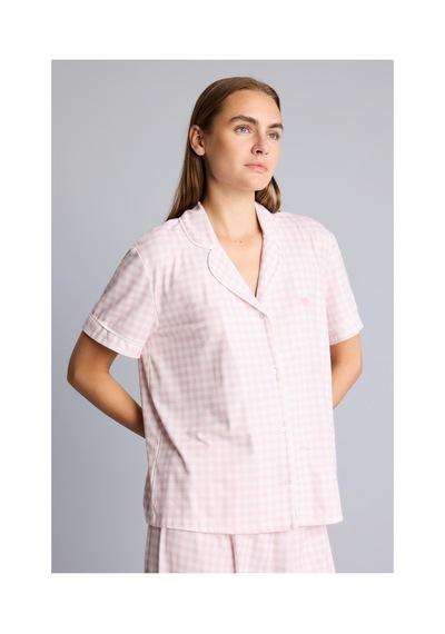 Defacto Regular Fit Kısa Kollu Pötikare Desenli Düğmeli Pijama Takımı H5759ax26aupn440 Pembe-pn440