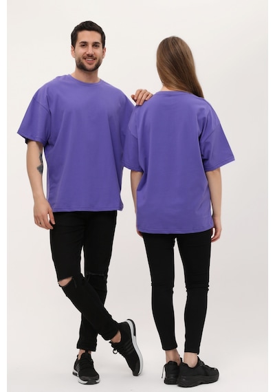 Unisex Mor Oversize Bol Kalıp T-shirt Çift Kombini Mor