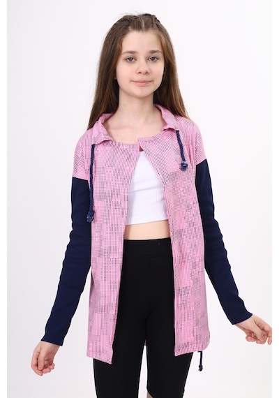 Toontoy Kız Çocuk Komple Baskılı Hırka Pembe
