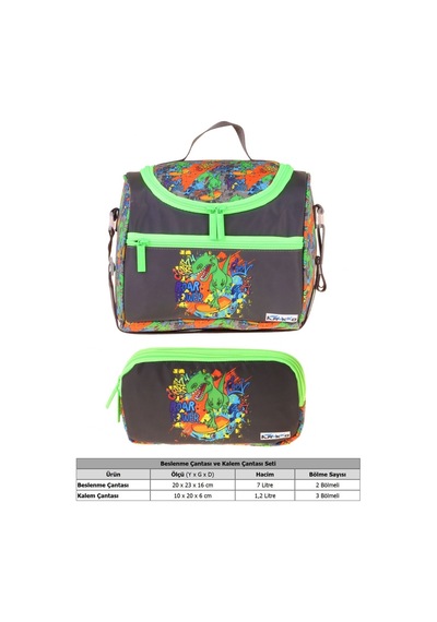 Kaukko Kids Erkek Çocuk Street Dinazor Baskılı Siyah - Yeşil Thermo Beslenme Çantası Ve Kalemlik Seti - Setkk-l5415 Kaukko Kids Erkek Çocuk Street Dinazor Baskılı Siyah - Yeşil Thermo Beslenme Çantası Ve Kalemlik Seti - Setkk-l5415