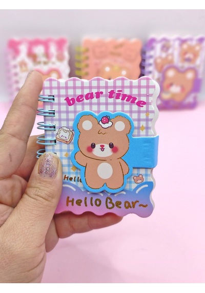 Hello Bear Cırtlı Cep Boy Sevimli Ayıcık Mini Not Defteri 7x8 Cm - Mavi