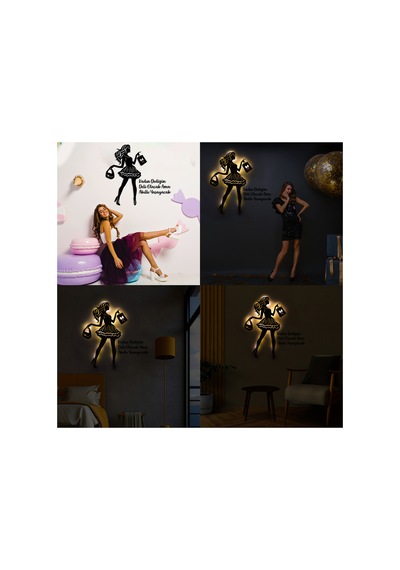 Led Işıklı Kişiselleştirilebilir Kadın Temalı Tablo Laura Dekoratif Gece Lambası Sarı - 737249542 Sarı