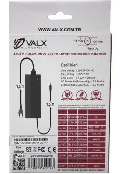 Valx La-19575 19.5V 4.62A 90W 7.4X5.0 Laptop Adapt
