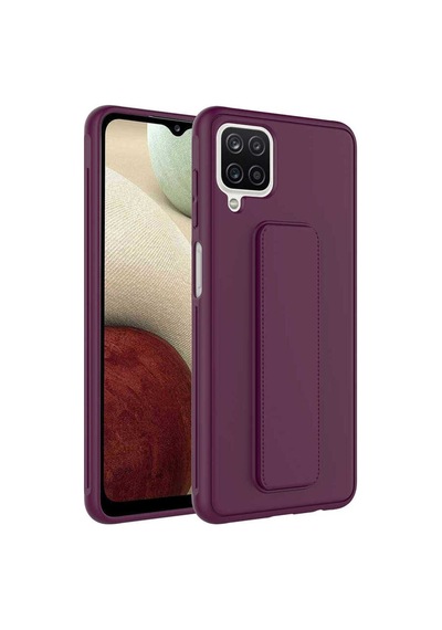 Samsung Uyumlu Galaxy A12 Kılıf Zore Qstand Kapak Mürdüm