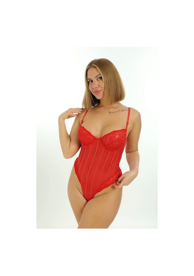 Kırmızı Çizgili Bodysuit - 878 Kırmızı