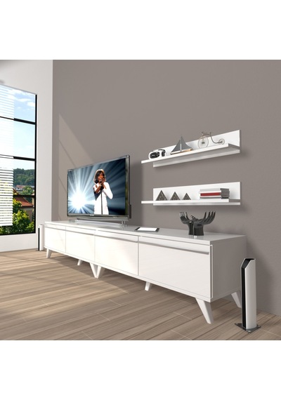 Decoraktiv Eko 200t Mdf Retro Tv Ünitesi Tv Sehpası Parlak Beyaz
