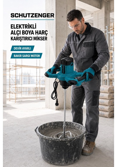W-8000v Bakır Sargı Boya Alçı Harç Kimyasal Karıştırıcı Devir Ayarlı Mikser Mavi Profesyonel Alman