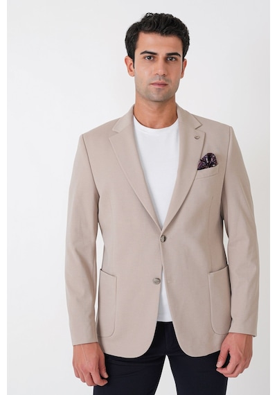 Comfort Fit Çift Yırtmaç Torba Cep Metal Düğmeli Bej Blazer Ceket C 734