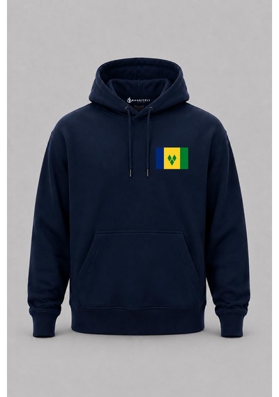 Bahriyeli Collection Kapüşonlu Saint Vincent Ve Grenadinler Bayrağı Cep Baskılı Unisex Sweatshirt Lacivert